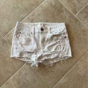 American Eagle Outfitters White Distressed Jean Shorts